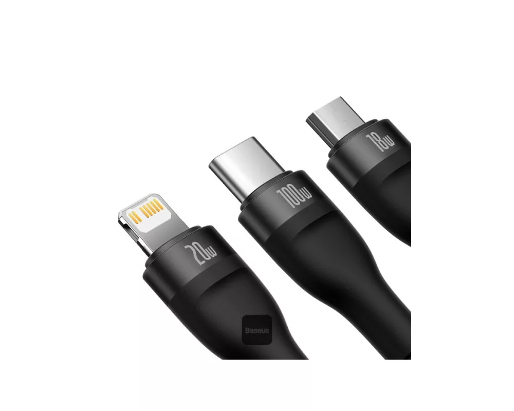 Кабел Baseus Flash Series II USB Type C / USB Type A - USB Type C / Lightning / micro USB 100 W 1.2 м CASS030101 - черен 3