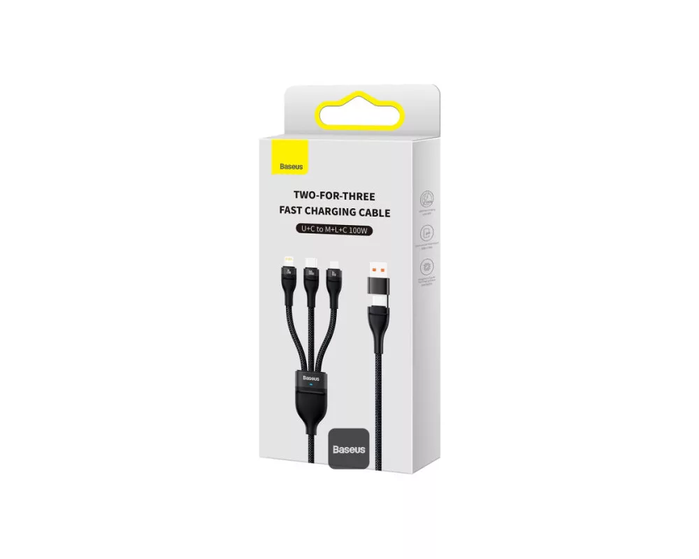 Кабел Baseus Flash Series II USB Type C / USB Type A - USB Type C / Lightning / micro USB 100 W 1.2 м CASS030101 - черен 2