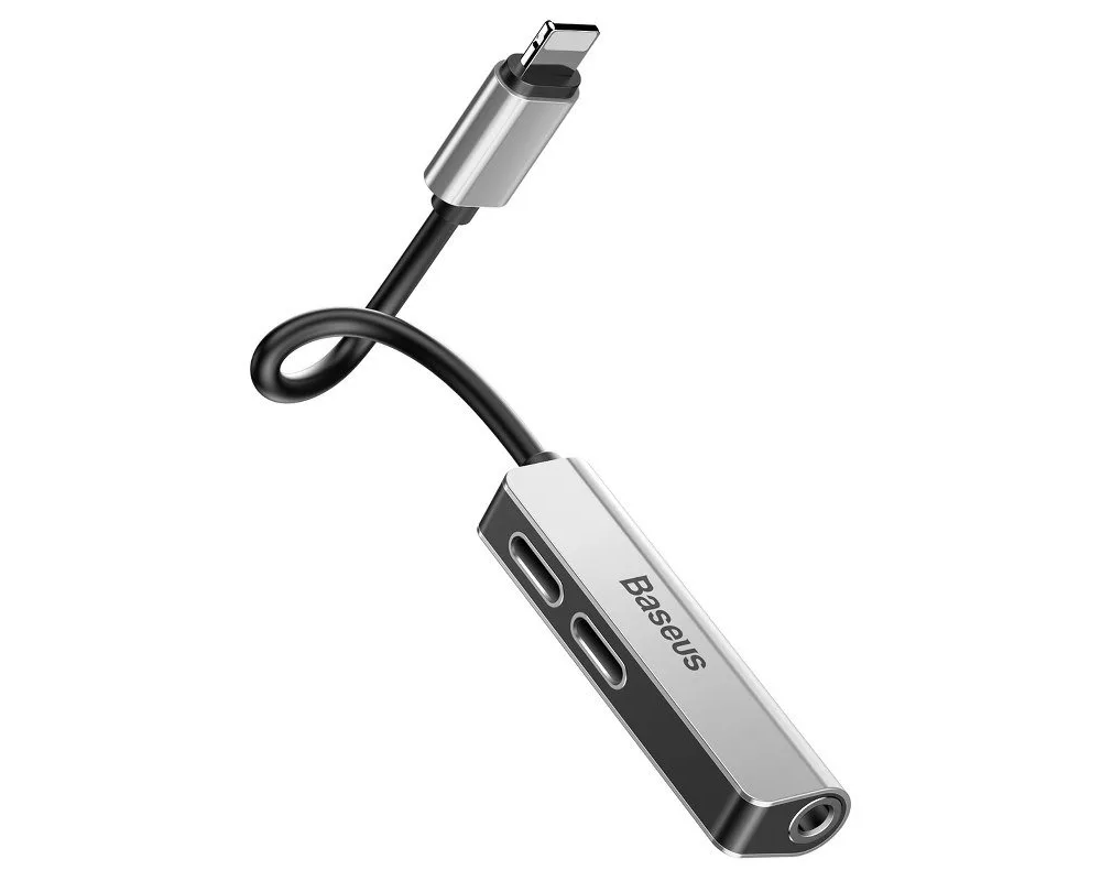 Адаптери Адаптер Baseus L52  Lightning към Mini Jack 3.5mm и 2x Lightning - сребрист 4