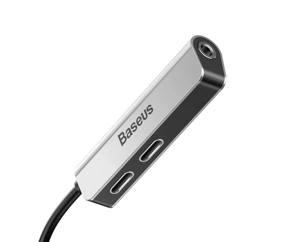 Адаптери Адаптер Baseus L52  Lightning към Mini Jack 3.5mm и 2x Lightning - сребрист 3