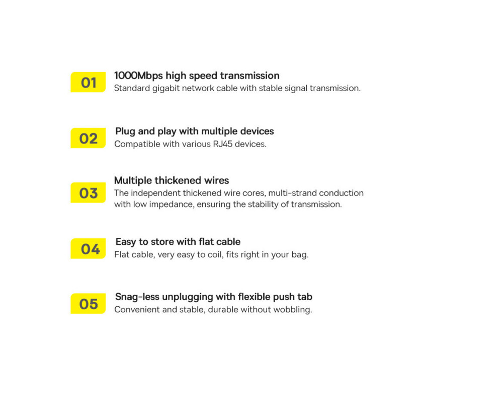 Мрежов кабел Baseus WKJS000201 high Speed Cat6 32AWG Gigabit network cable (flat cable) 10м - черен 12