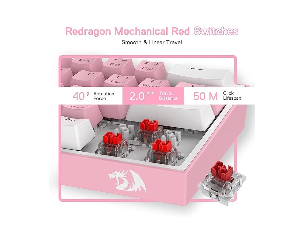 Клавиатура Redragon Fizz Pro K616-RGB-WP_RD - бяло/розово 8