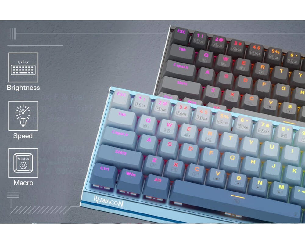 Клавиатура RGB гейминг клавиатура Redragon Shaco PRO K641G-GW-RGB-PRO_RD Red Switch - сиво/бяло 12