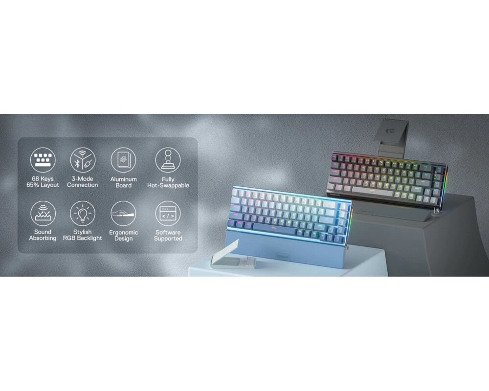 Клавиатура RGB гейминг клавиатура Redragon Shaco PRO K641G-GW-RGB-PRO_RD Red Switch - сиво/бяло 7