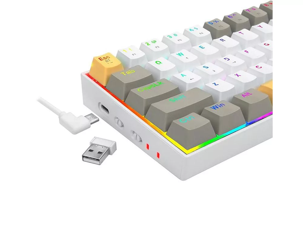 Клавиатура Bluetooth/USB Type-C механична RGB клавиатура Redragon K530-YL-WT-GY-RGB-PRO_BR Draconic PRO Brown Switch - жълт/бял/сив 6