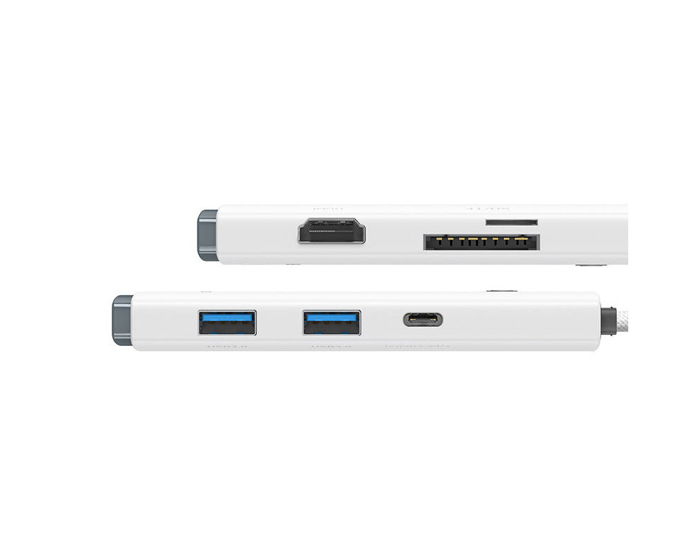 USB хъб Мултифункционален USB хъб Baseus WKQX050002 6 в 1 Lite Series, USB-C към 2x USB 3.0 + HDMI + USB-C + TF/SD - бял 3