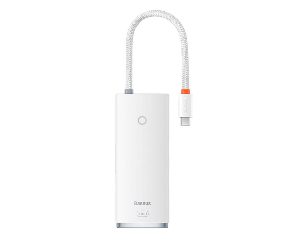 USB хъб Мултифункционален USB хъб Baseus WKQX050002 6 в 1 Lite Series, USB-C към 2x USB 3.0 + HDMI + USB-C + TF/SD - бял 6
