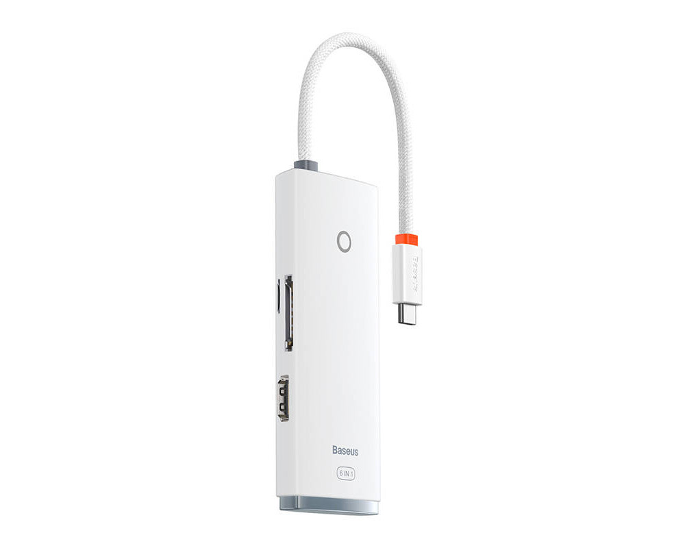 USB хъб Мултифункционален USB хъб Baseus WKQX050002 6 в 1 Lite Series, USB-C към 2x USB 3.0 + HDMI + USB-C + TF/SD - бял 5