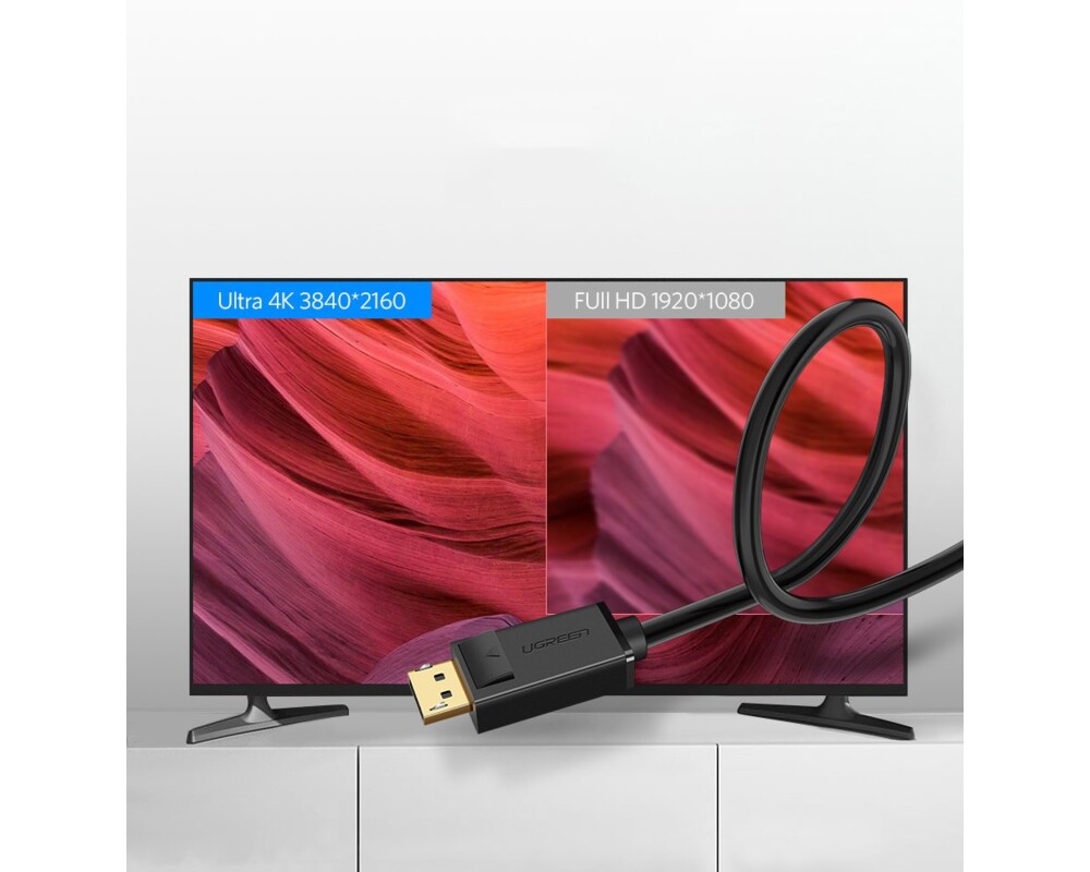 Кабел Кабел Ugreen DisplayPort 1.2 4K  DP102 10244 3D, 1м - черен 3