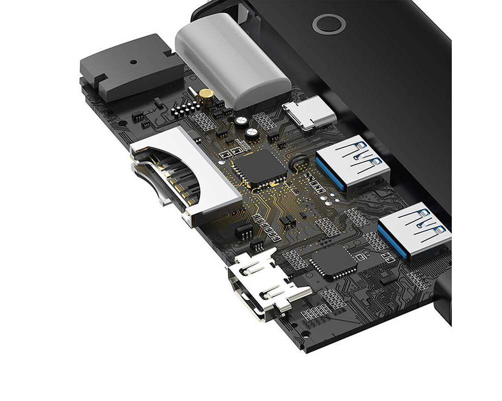 USB хъб Baseus WKQX080301 6 в 1 Lite Series, USB-C към 2x USB 3.0 + HDMI +PD + TF/SD - черен 4