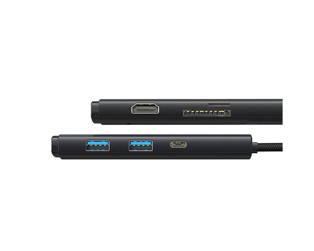 USB хъб Baseus WKQX080301 6 в 1 Lite Series, USB-C към 2x USB 3.0 + HDMI +PD + TF/SD - черен 3