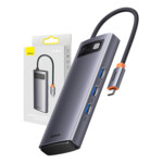 <span>USB хъб</span> Мултифункционален хъб Baseus Metal Gleam Series 6в1 USB Type C към 2 x HDMI / 3 x USB 3.0 / USB-C PD WKWG030113 - сив <span class='catalog-num-in-name'>WKWG030113</span> - 
