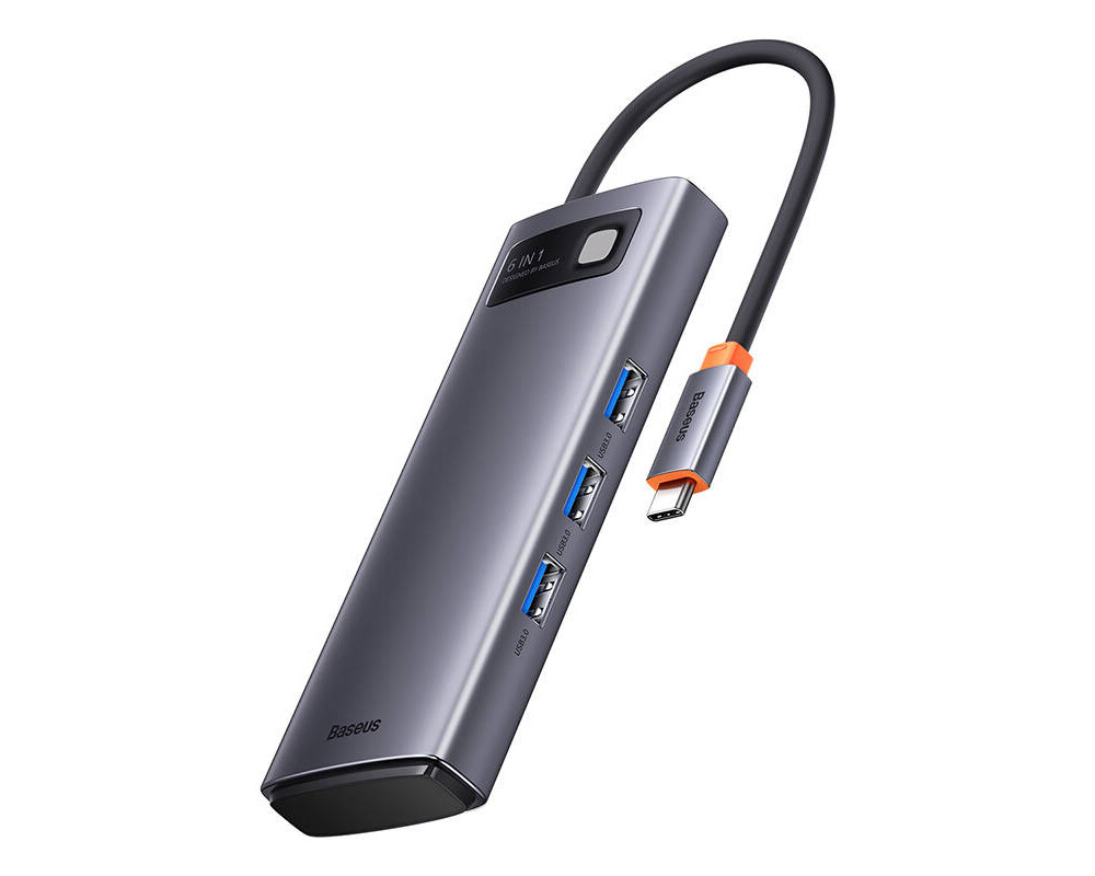 USB хъб Мултифункционален хъб Baseus Metal Gleam Series 6в1 USB Type C към 2 x HDMI / 3 x USB 3.0 / USB-C PD WKWG030113 - сив 4
