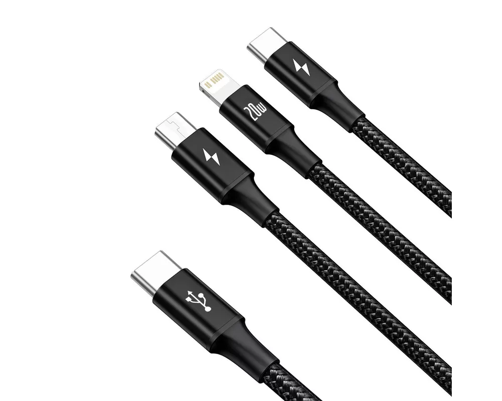 Кабел Кабел Baseus Superior 3 в 1 USB-C към Lightning, microUSB и USB-C, 1.5м CAMLT-SC01 - черен 2