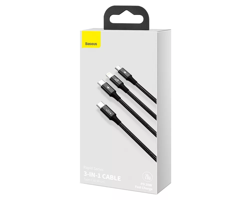 Кабел Кабел Baseus Superior 3 в 1 USB-C към Lightning, microUSB и USB-C, 1.5м CAMLT-SC01 - черен 5