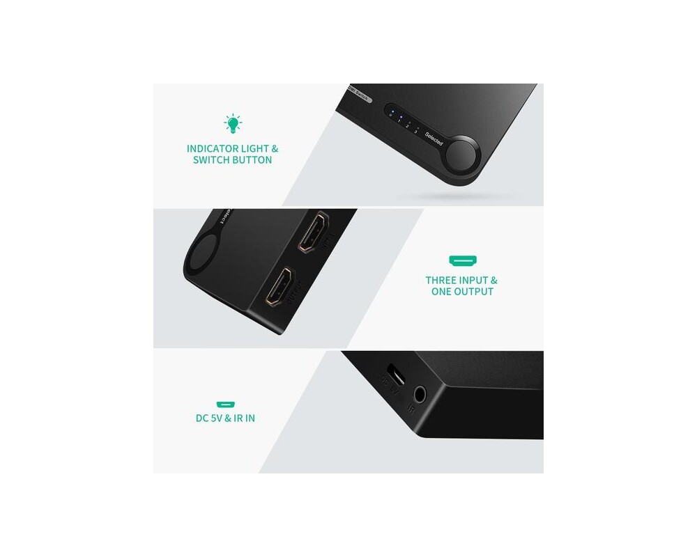 USB хъб Ugreen 40234 - 3x HDMI 3D 4K 7.5Gbps 36bit  на канал - черен 6