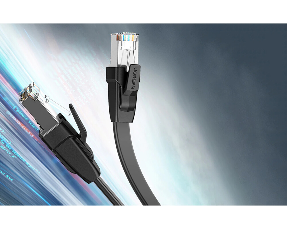 Мрежов кабел Ugreen NW134 70672 Cat 8 U/FTP плосък RJ45 Pure Copper 2м - черен 2