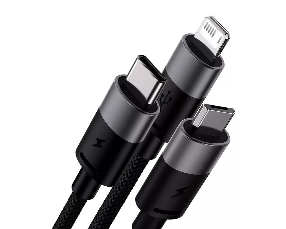 Кабел Baseus StarSpeed USB към M+L+C 3.5A Fast Charging 1.2м CAXS000001 - черен 3