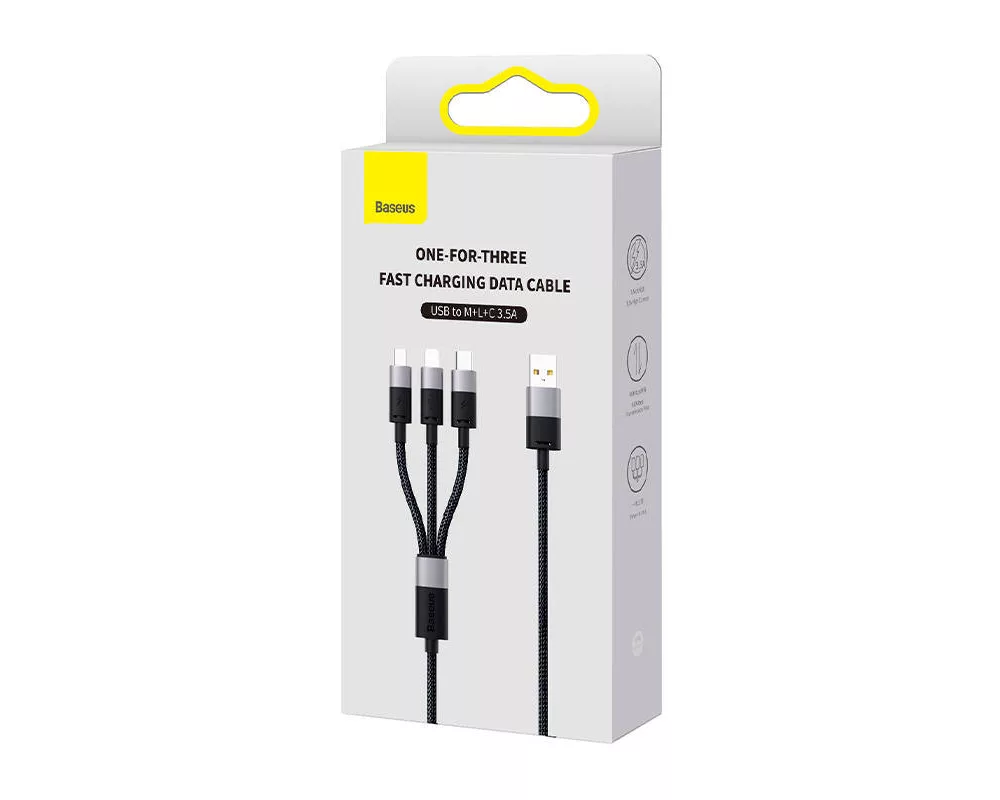 Кабел Baseus StarSpeed USB към M+L+C 3.5A Fast Charging 1.2м CAXS000001 - черен 6