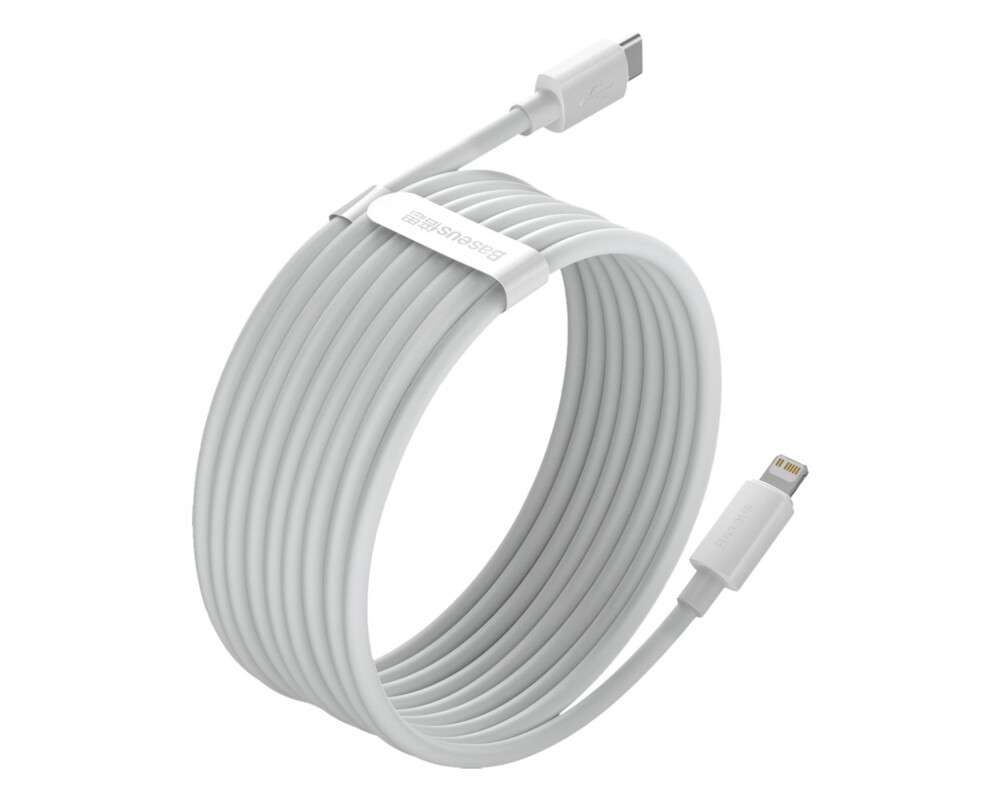 Кабел Кабел Baseus TZCATLZJ-02 USB-C към Lightning за бързо зареждане 2 броя, PD 20W, 1.5м - бял 5