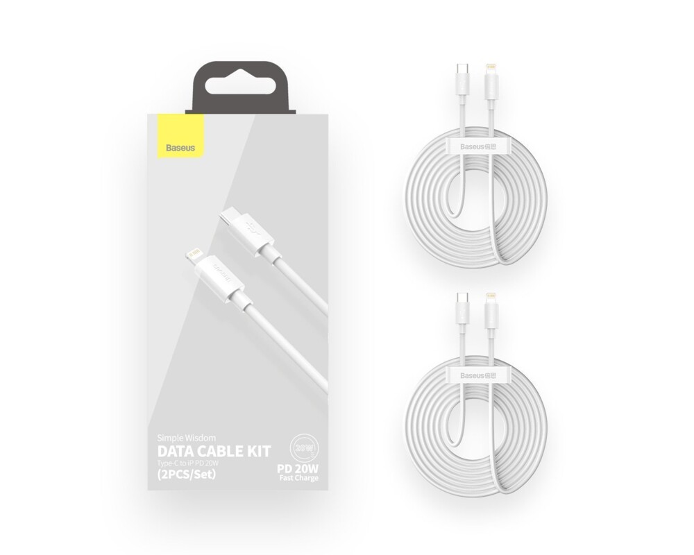 Кабел Кабел Baseus TZCATLZJ-02 USB-C към Lightning за бързо зареждане 2 броя, PD 20W, 1.5м - бял 9