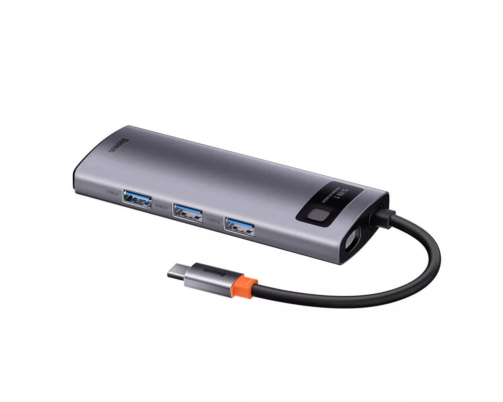 USB хъб Мултифункционален хъб Baseus Metal Gleam Series 5в1 USB-C към 3x USB 3.0 + HDMI + USB-C PD WKWG020013 - сив 6