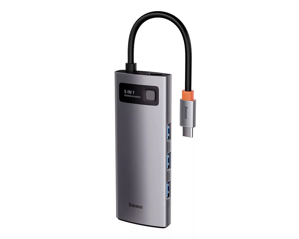 USB хъб Мултифункционален хъб Baseus Metal Gleam Series 5в1 USB-C към 3x USB 3.0 + HDMI + USB-C PD WKWG020013 - сив 3