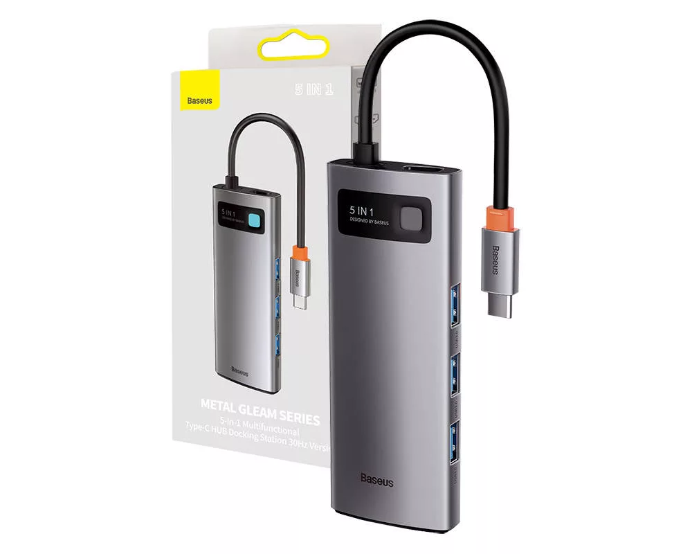 USB хъб Мултифункционален хъб Baseus Metal Gleam Series 5в1 USB-C към 3x USB 3.0 + HDMI + USB-C PD WKWG020013 - сив 2