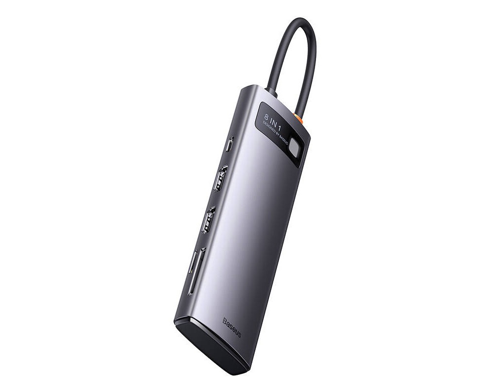 USB хъб Мултифункционален хъб Baseus Metal Gleam Series 8в1 USB-C към 3x USB 3.0 + 2x HDMI + USB-C PD + microSD/SD WKWG050113 - сив 4