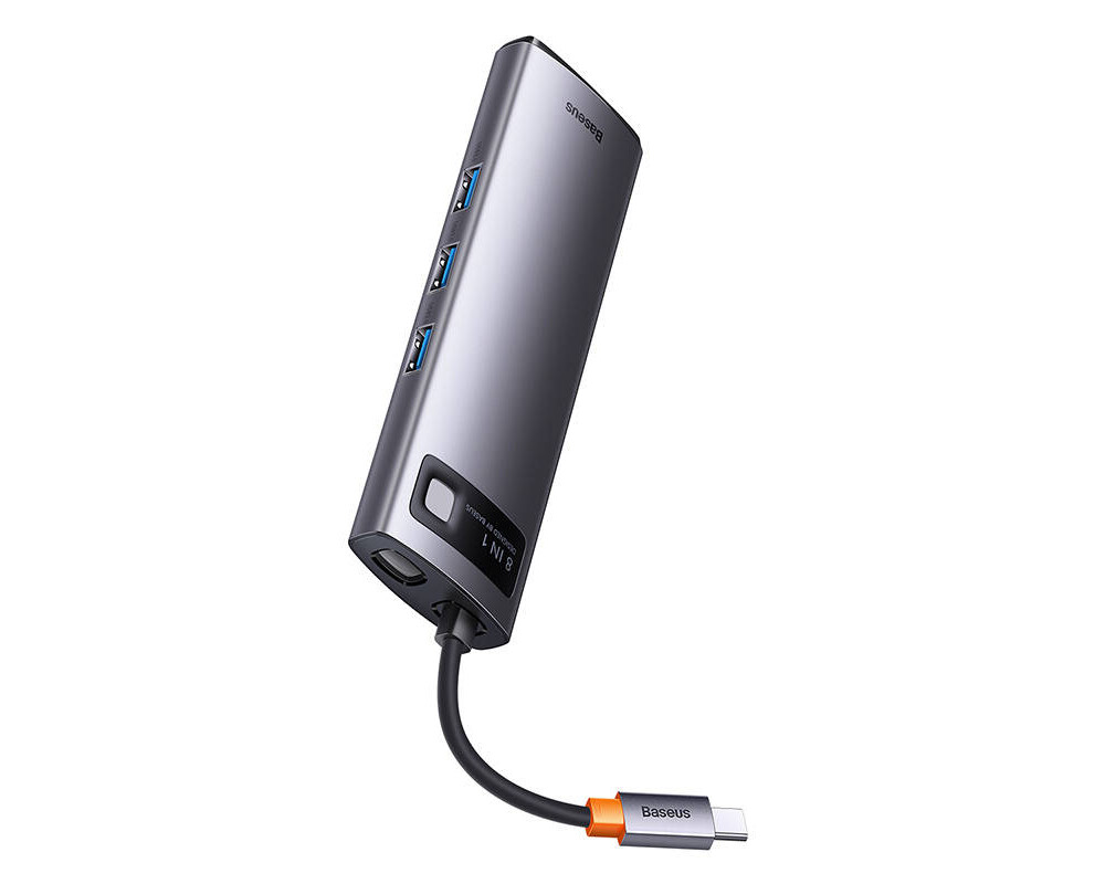 USB хъб Мултифункционален хъб Baseus Metal Gleam Series 8в1 USB-C към 3x USB 3.0 + 2x HDMI + USB-C PD + microSD/SD WKWG050113 - сив 5