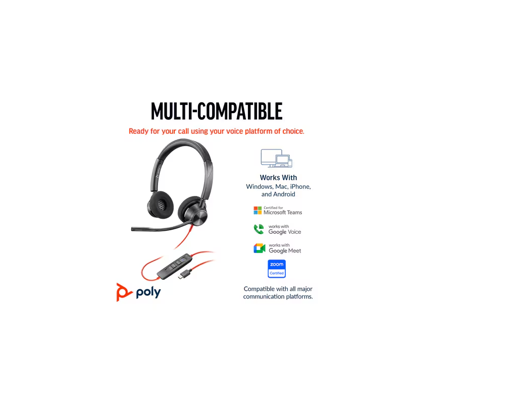 Слушалки HP Poly Blackwire 3320 Stereo Microsoft Teams Certified USB-C Headset +USB-C 4