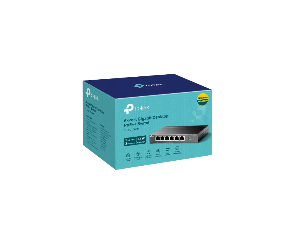 Switch (Комутатор) TP-Link TL-SG1006PP 6-портов гигабитов настолен с 3-порта PoE+ и 1-порта PoE++ 3
