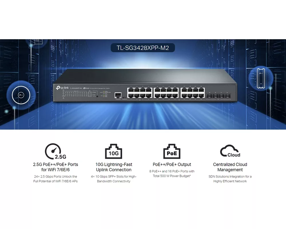 Switch (Комутатор) TP-Link JetStream TL-SG3428XPP-M2 24-портов гигабит L2+ управляем с 16-порта PoE+ и 8-порта PoE++ 7