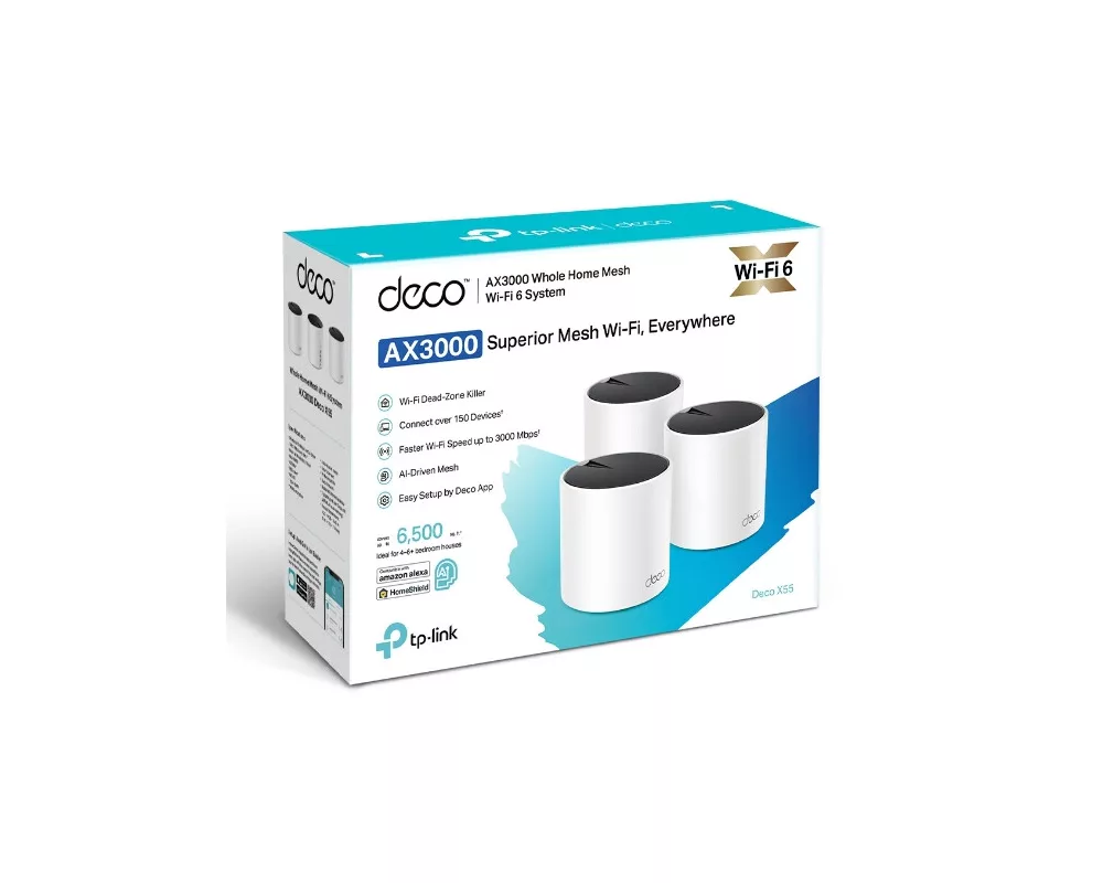 Рутер Безжична Wi-fi 6 Mesh система TP-Link Deco X55(3-pack) AX3000 6