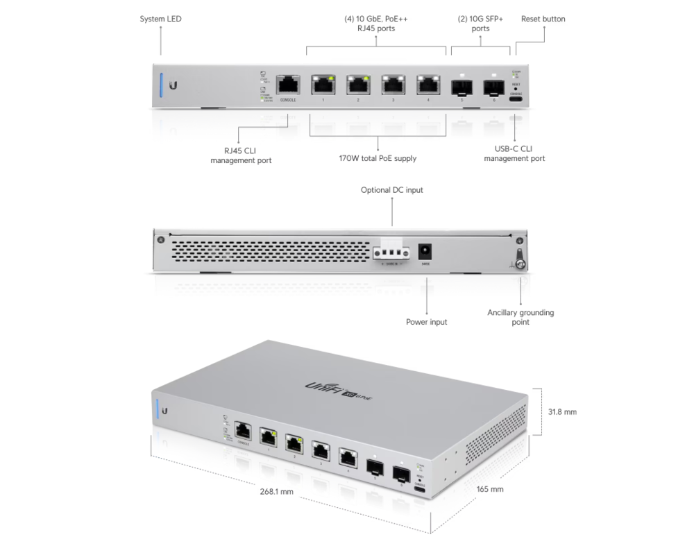 Switch (Комутатор) Ubiquiti UniFi Switch XG 6 POE 6-портов, управляем 3