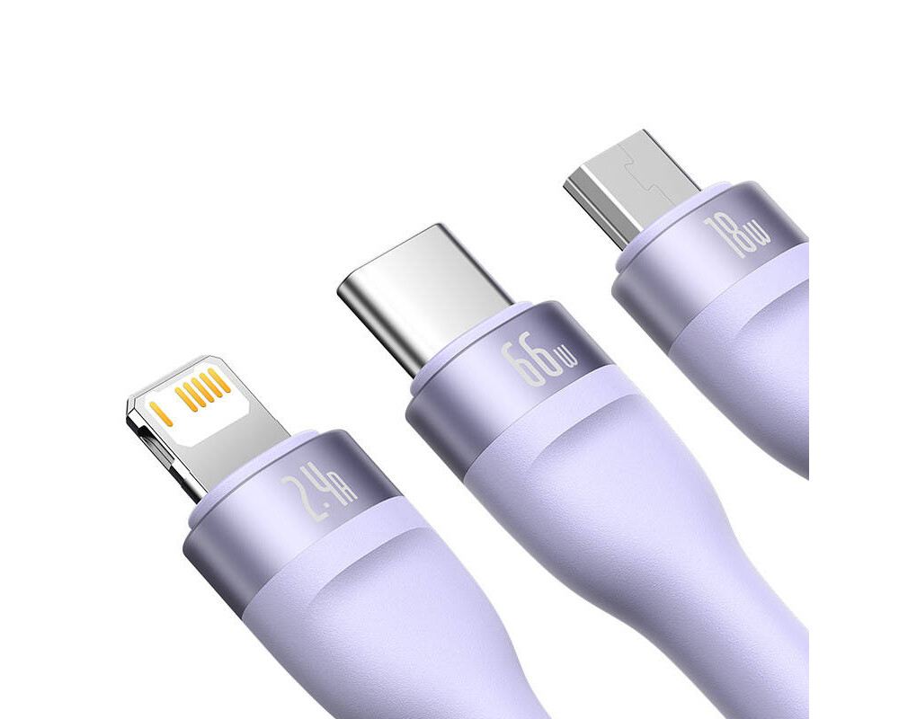 Кабел Baseus Flash Series II USB-A / USB-C / Lightning / micro USB 66W 480Mbps 1.2 м CASS040005 - лилав 4