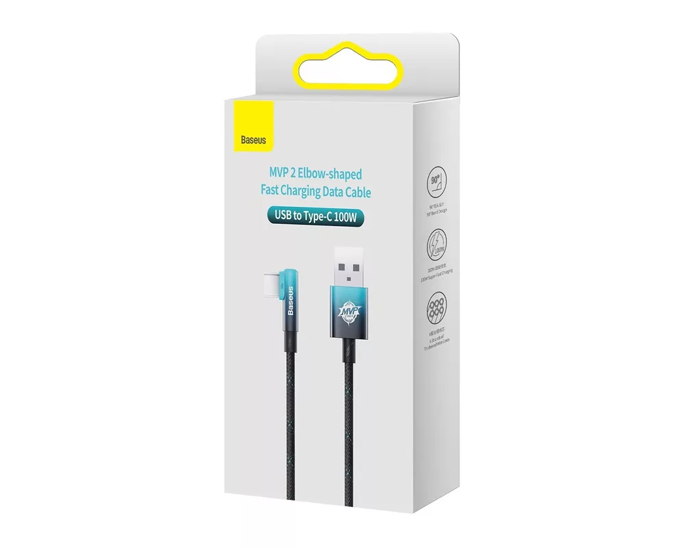 Кабел Кабел Baseus CAVP000421 MVP 2 Elbow-shaped Fast Charging USB към Type-C 100W 1м, черен-син 7