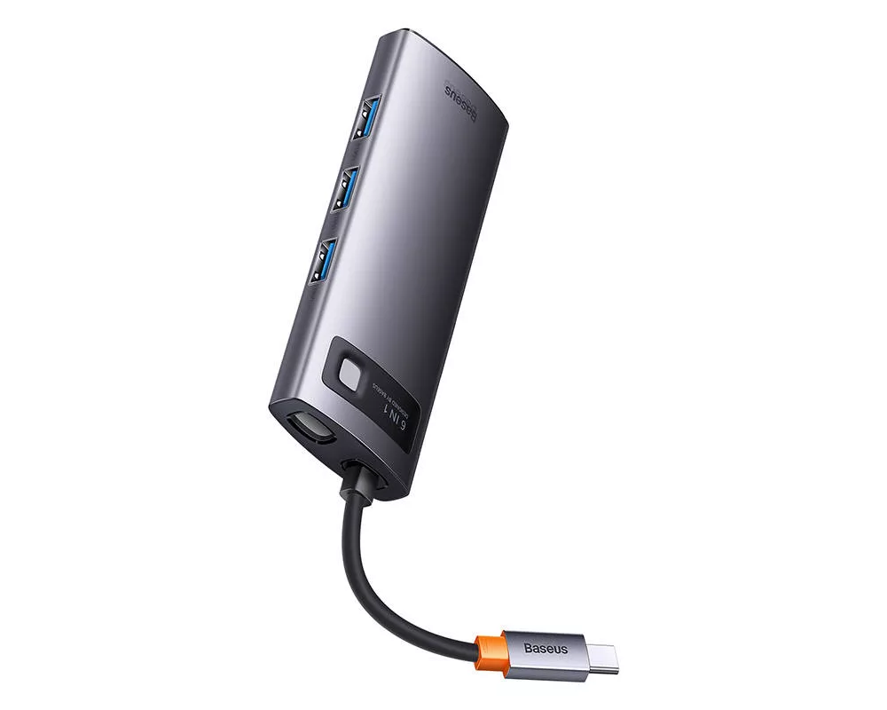USB хъб Baseus Metal Gleam Series 6в1 USB Type C към 3x USB 3.0 + HDMI + USB-C PD + VGA WKWG030013 - сив 6
