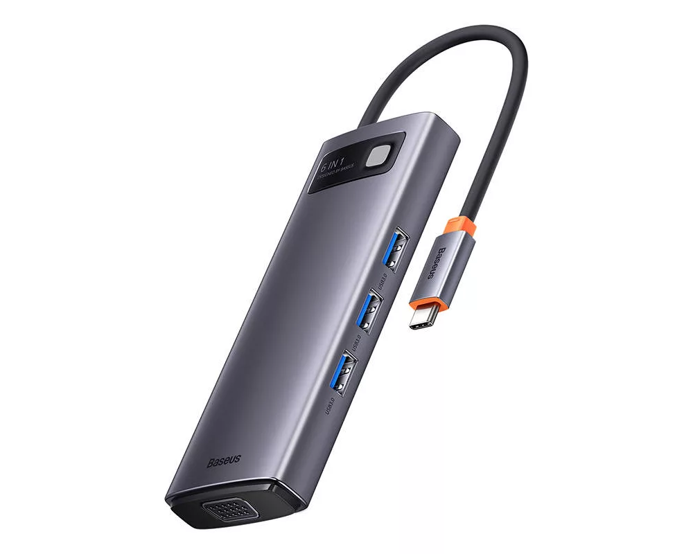 USB хъб Baseus Metal Gleam Series 6в1 USB Type C към 3x USB 3.0 + HDMI + USB-C PD + VGA WKWG030013 - сив 4