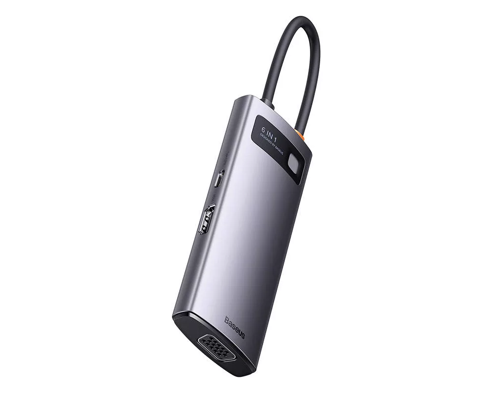 USB хъб Baseus Metal Gleam Series 6в1 USB Type C към 3x USB 3.0 + HDMI + USB-C PD + VGA WKWG030013 - сив 5