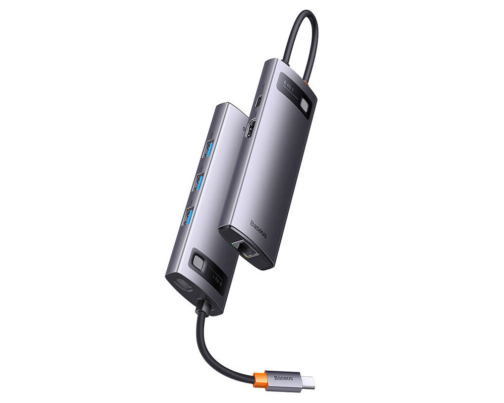 USB хъб Baseus StarJoy 6 в 1 USB-C към 3x USB-A / 1x HDMI / 1x RJ45 / 1x USB-C PD WKWG080013 - сив 5
