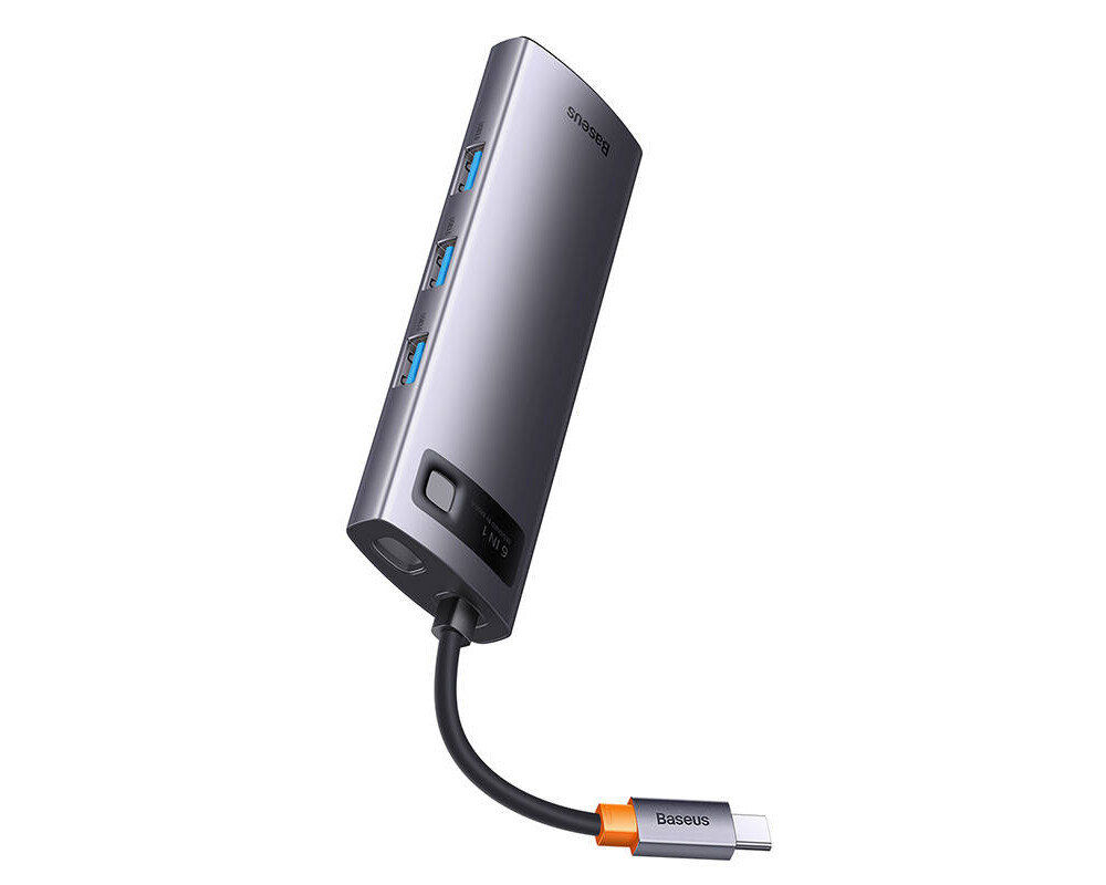 USB хъб Baseus StarJoy 6 в 1 USB-C към 3x USB-A / 1x HDMI / 1x RJ45 / 1x USB-C PD WKWG080013 - сив 4