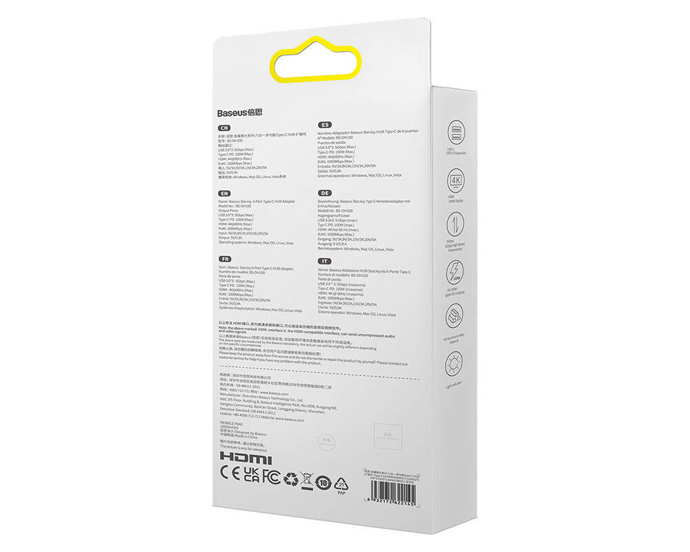 USB хъб Baseus StarJoy 6 в 1 USB-C към 3x USB-A / 1x HDMI / 1x RJ45 / 1x USB-C PD WKWG080013 - сив 10