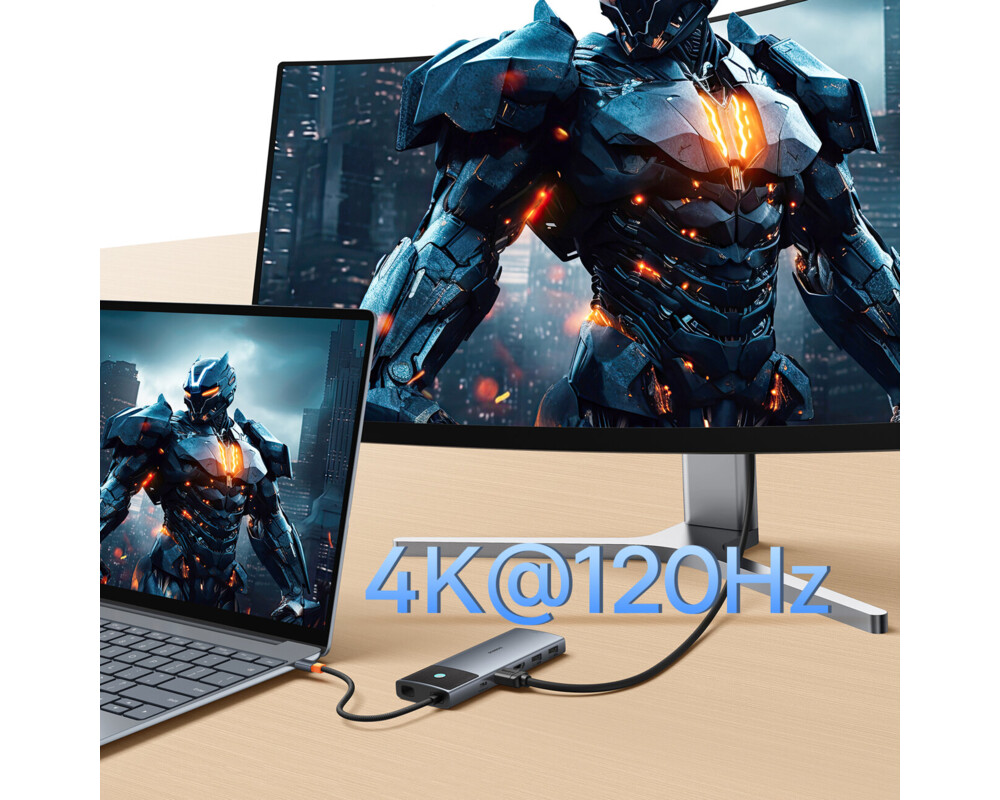 USB хъб Baseus 10 в 1 Metal Gleam II Series Type-C към 2xHDMI, USB-C, 3xUSB-A, RJ45, SD/TF,  USB-C(PD) B00061800813-01 - сив 4