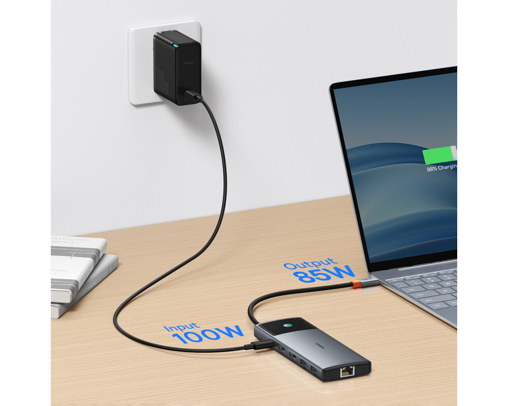 USB хъб Baseus 10 в 1 Metal Gleam II Series Type-C към 2xHDMI, USB-C, 3xUSB-A, RJ45, SD/TF,  USB-C(PD) B00061800813-01 - сив 8