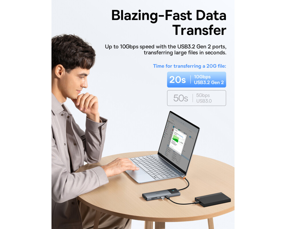 USB хъб Baseus 10 в 1 Metal Gleam II Series Type-C към 2xHDMI, USB-C, 3xUSB-A, RJ45, SD/TF,  USB-C(PD) B00061800813-01 - сив 7