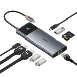 <span>USB хъб</span> Baseus 10 в 1 Metal Gleam II Series Type-C към 2xHDMI, USB-C, 3xUSB-A, RJ45, SD/TF,  USB-C(PD) B00061800813-01 - сив <span class='catalog-num-in-name'>B00061800813-01</span> - 