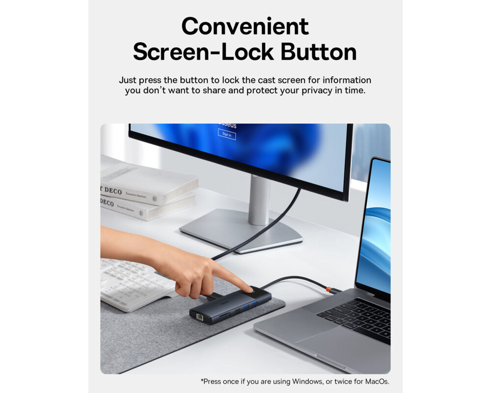 USB хъб Baseus Metal Gleam Series II 11-в-1 USB Type C към HDMI, DisplayPorts, USB-A x 2, USB-C PD, SD/TF B00061801123-00 8