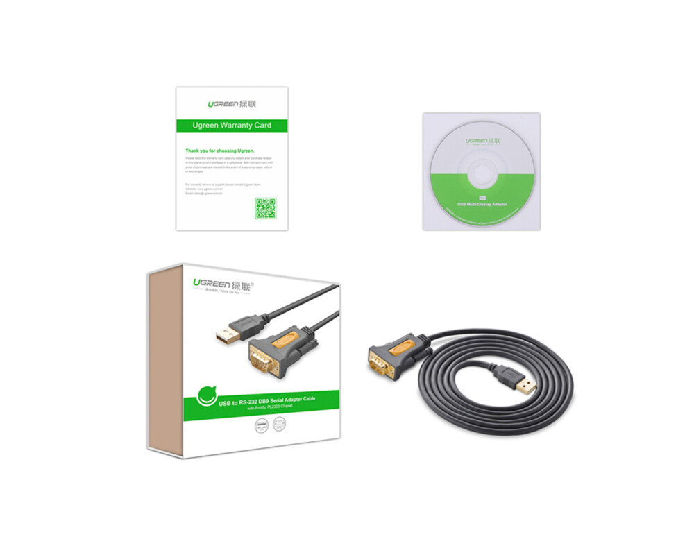 Кабел Кабел Ugreen USB-A към DB9 RS-232 1,5 м CR104 - сив 3