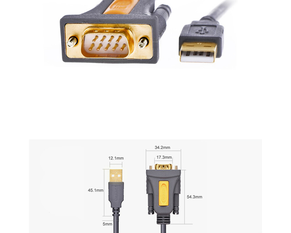 Кабел Кабел Ugreen USB-A към DB9 RS-232 1,5 м CR104 - сив 4